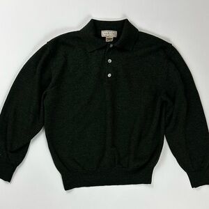 Vintage Murano Mens Merino Wool Long Sleeve Polo Dark Forest Green L Italy